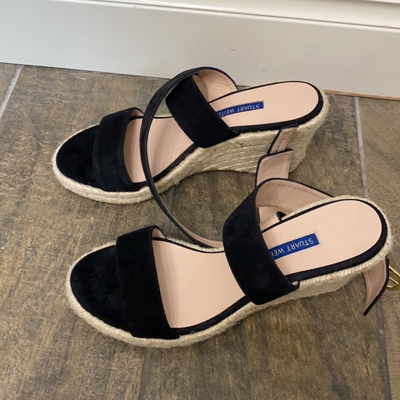 Stewart Weitzman Lexia wedge espadrille black suede sandals size 6.